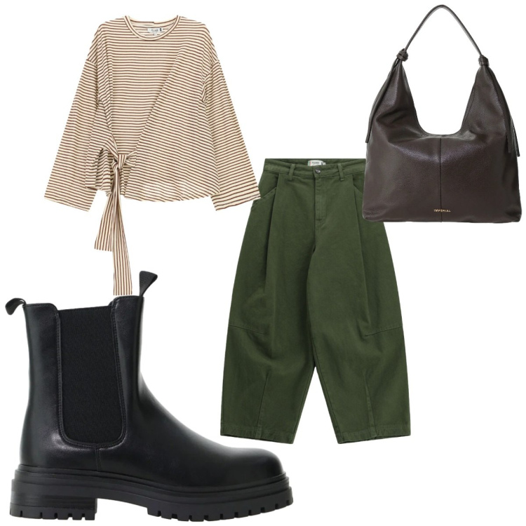 Outfit donna - Please FW26. Stile Casual per Tutti i giorni. Abbinamento con stivaletti chelsea, borse a spalla, t-shirt, pantaloni.
