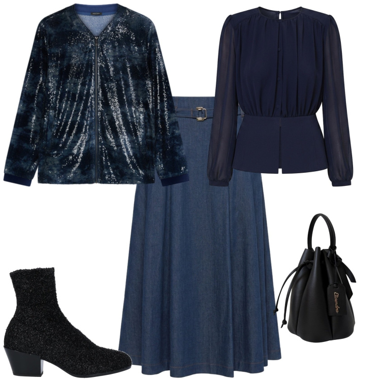 Outfit donna - Glamour serata cena evento speciale. Stile Glamour per Serata fuori. Abbinamento con stivaletti, gonne longuette, camicie, felpe, borse a secchiello.