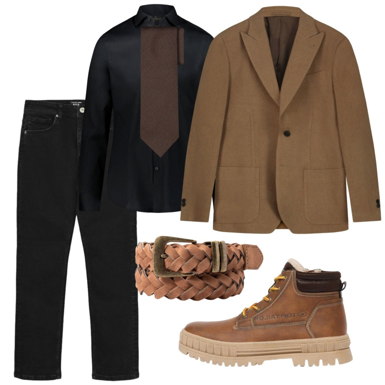 Outfit uomo - Con il fresco di fine settembre. Stile Casual per Serata speciale. Abbinamento con giacche, camicie, cravatte, cinture, jeans, stivali e stivaletti.