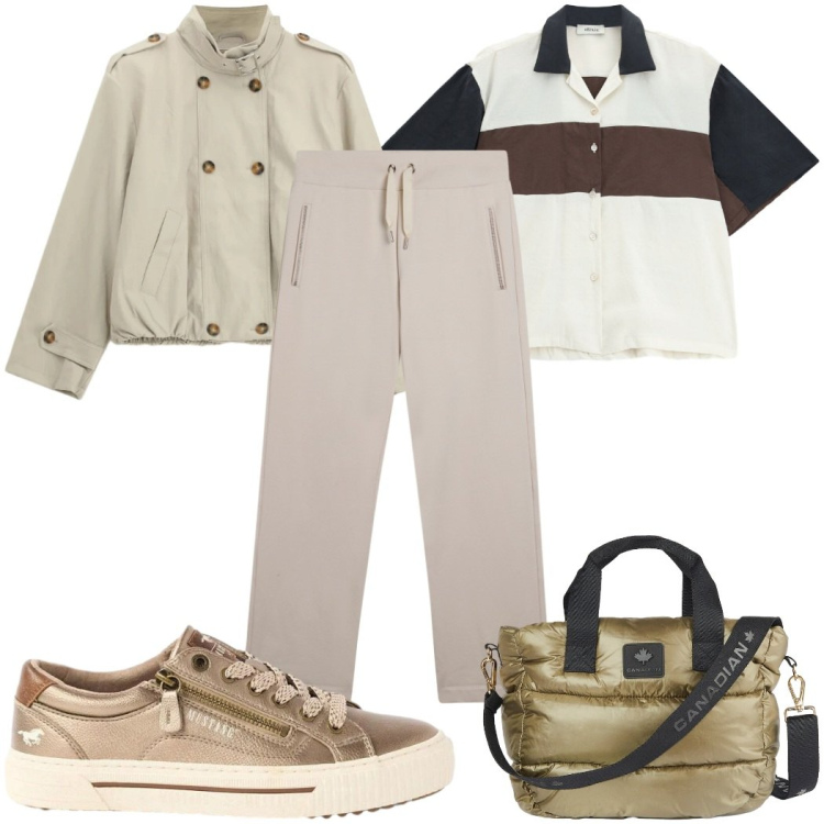 Outfit donna - Weekend Fuori Porta: color crema. Stile Casual per Tutti i giorni. Abbinamento con sneakers, pantaloni, bomber, camicie a manica corta, borse tote.