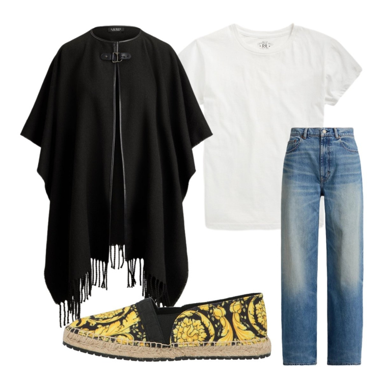 Outfit donna - Layerin di fine estate. Stile Basic per Tutti i giorni. Abbinamento con espadrillas, t-shirt, jeans, cappe.