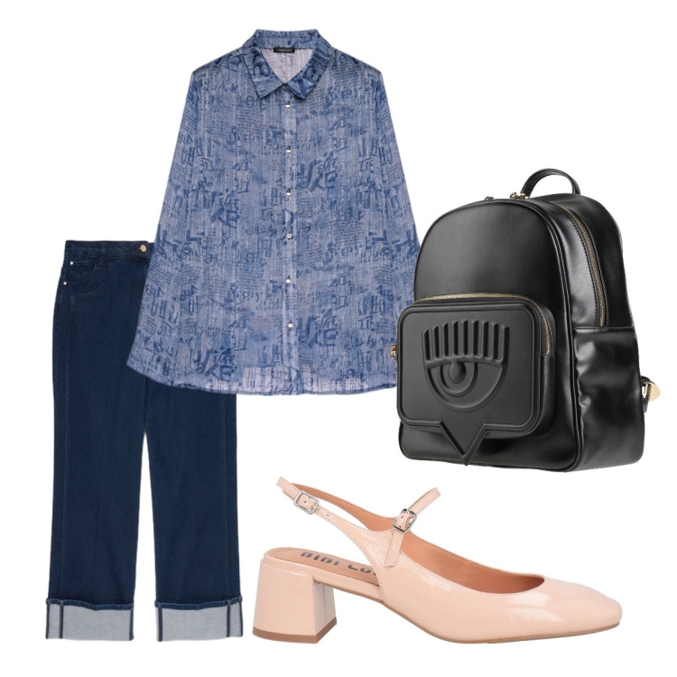 Outfit donna - Autunno con YOOX. Stile Bon Ton per Tutti i giorni. Abbinamento con zaini, décolleté, jeans dritti, camicie.