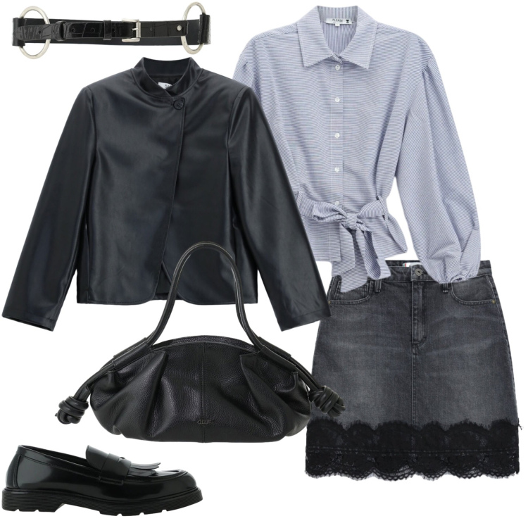 Outfit donna - Please FW 26. Stile Sporty chic per Tutti i giorni. Abbinamento con camicie, blazer, minigonne, mocassini, borse a mano, cinture.