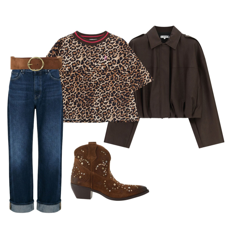 Outfit donna - In città. Stile Urban per Tutti i giorni. Abbinamento con t-shirt, jeans dritti, bomber, cinture, stivaletti texani.