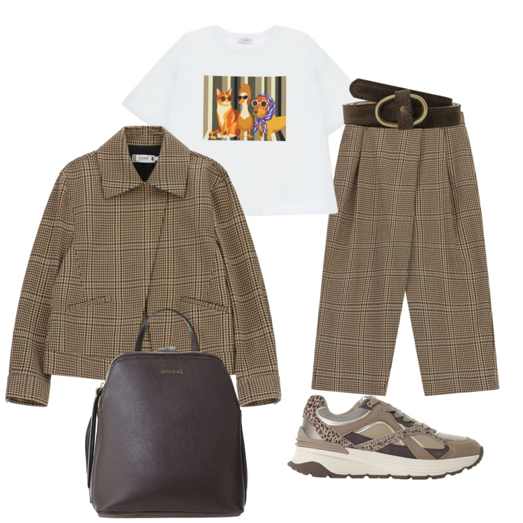 Outfit donna - Autunno metropolitano. Stile Urban per Tutti i giorni. Abbinamento con sneakers, zaini, pantaloni, cappotti, t-shirt, cinture.