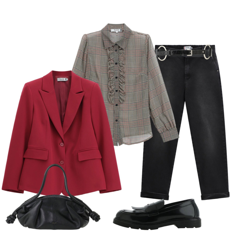 Outfit donna - Urban chic. Stile Urban per Tutti i giorni. Abbinamento con camicie, jeans, blazer, borse a mano, mocassini, cinture.