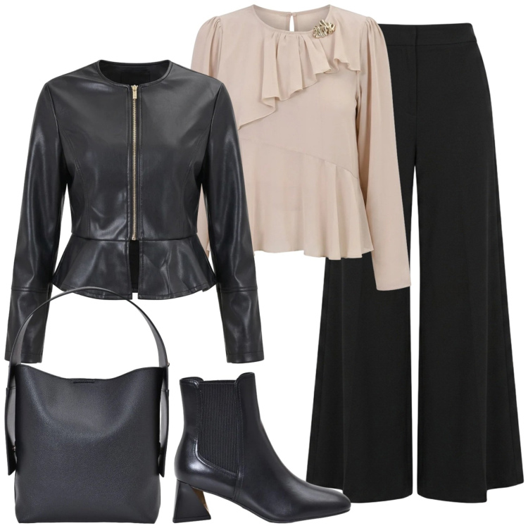 Outfit donna - A lavoro con Rinascimento. Stile Casual chic per Ufficio. Abbinamento con borse a spalla, stivaletti, pantaloni, bluse, giacche.
