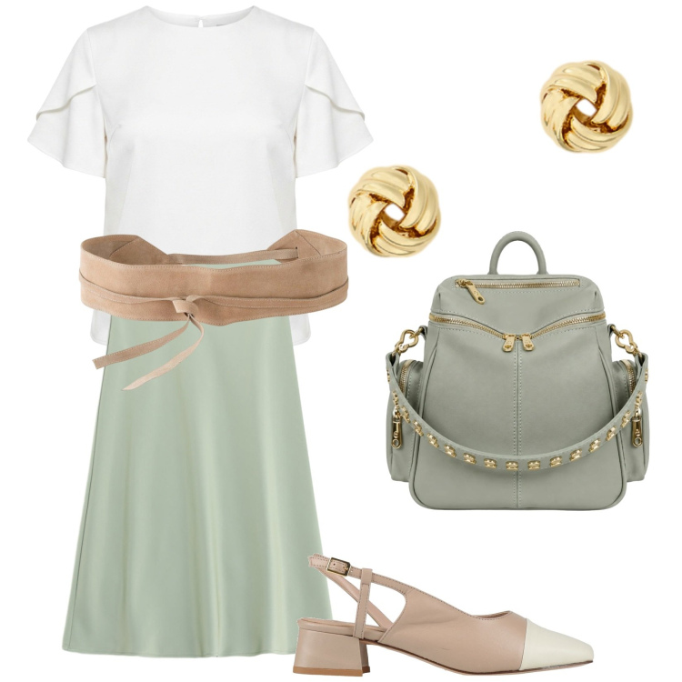 Outfit donna - Oh oh Parigi. Stile Chic per Serata fuori. Abbinamento con décolleté, cinture, gonne longuette, bluse, zaini, orecchini.