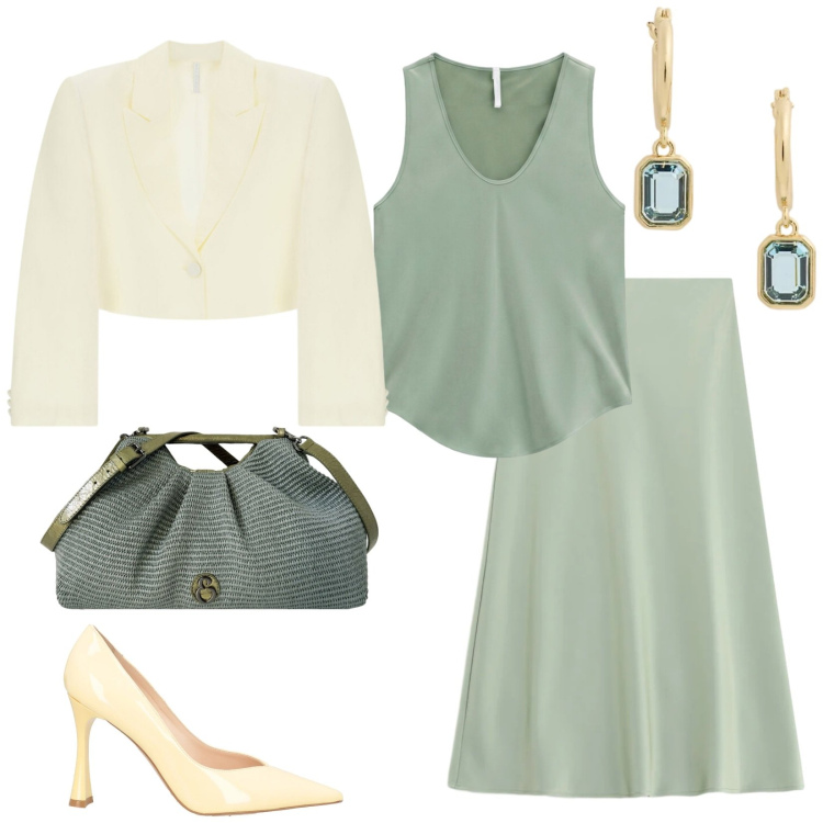 Outfit donna - Total look #2475286. Stile Bon Ton per Cerimonia. Abbinamento con canottiere, gonne longuette, blazer, clutch, orecchini, décolleté.