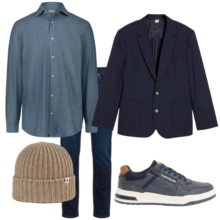 Outfit uomo - Occhio agli affari. Stile Trendy per Serata speciale. Abbinamento con jeans, camicie, berretti, sneakers, giacche.