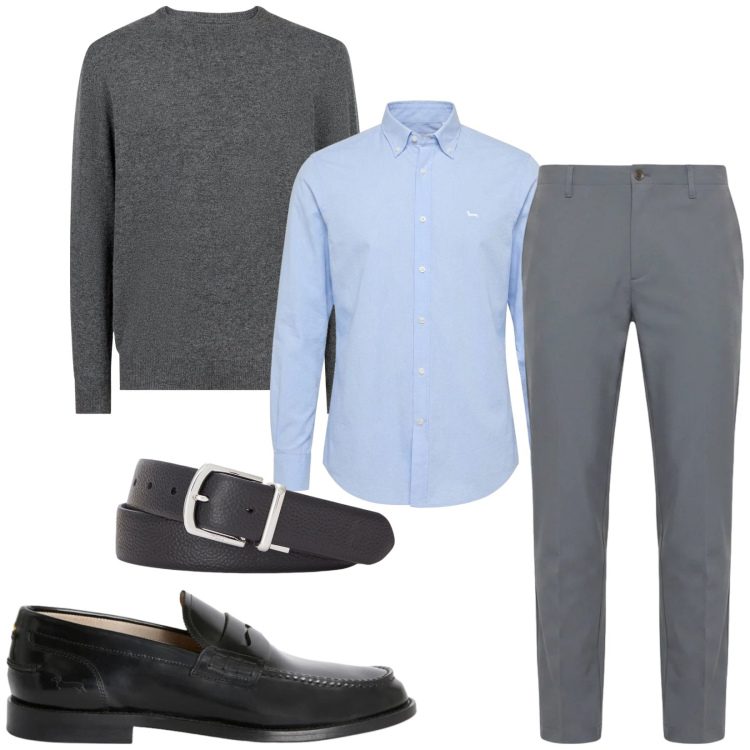 Outfit uomo - Total look #2475292. Stile Business/Elegante per Ufficio. Abbinamento con camicie, pantaloni, scarpe stringate, maglieria, cinture.