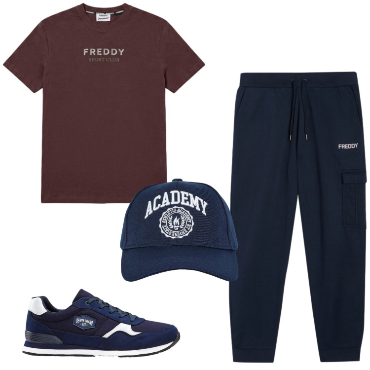 Outfit uomo - Total look #2475310. Stile Casual per Sport. Abbinamento con pantaloni cargo, t-shirt, cappelli con visiera, sneakers.
