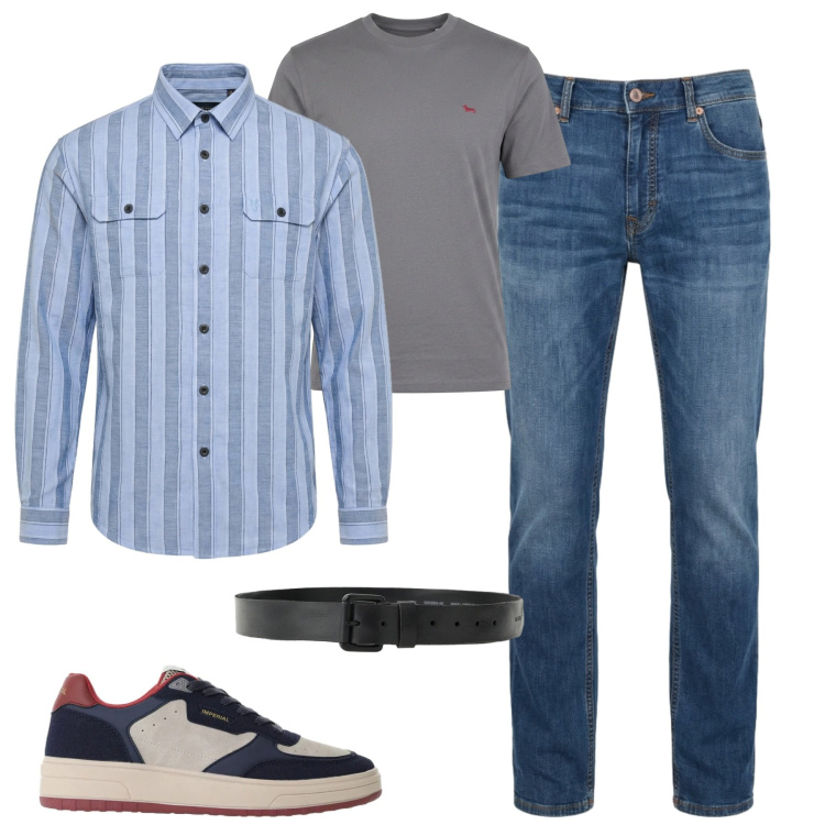 Outfit uomo - City. Stile Casual per Tutti i giorni. Abbinamento con t-shirt, jeans, camicie, cinture, sneakers.