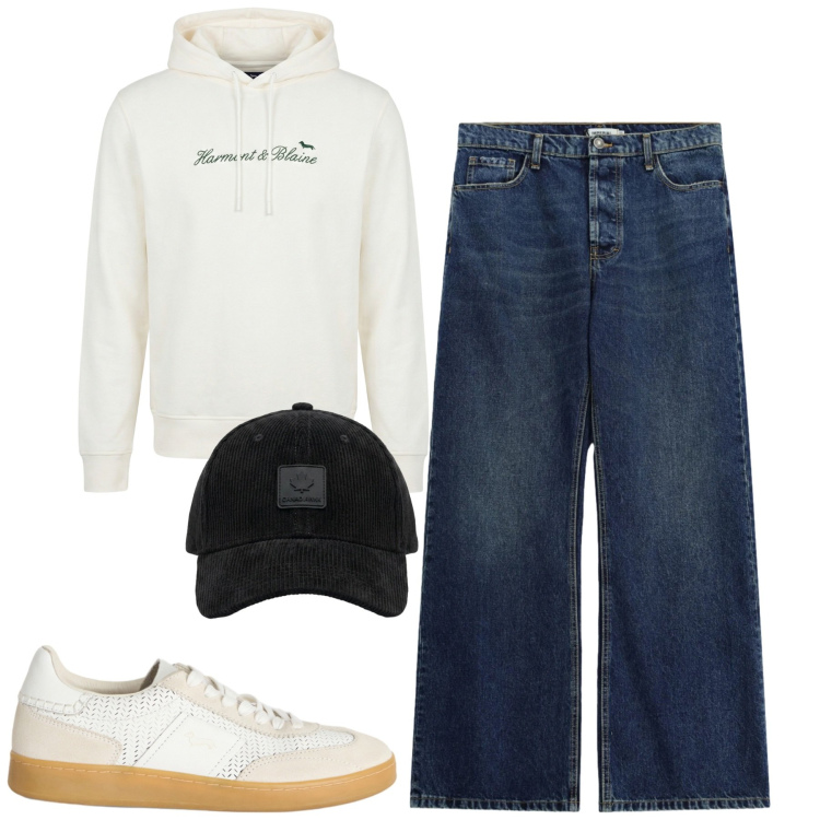 Outfit uomo - Settembre. Stile Casual per Tutti i giorni. Abbinamento con sneakers, felpe con cappuccio, jeans, cappelli con visiera.