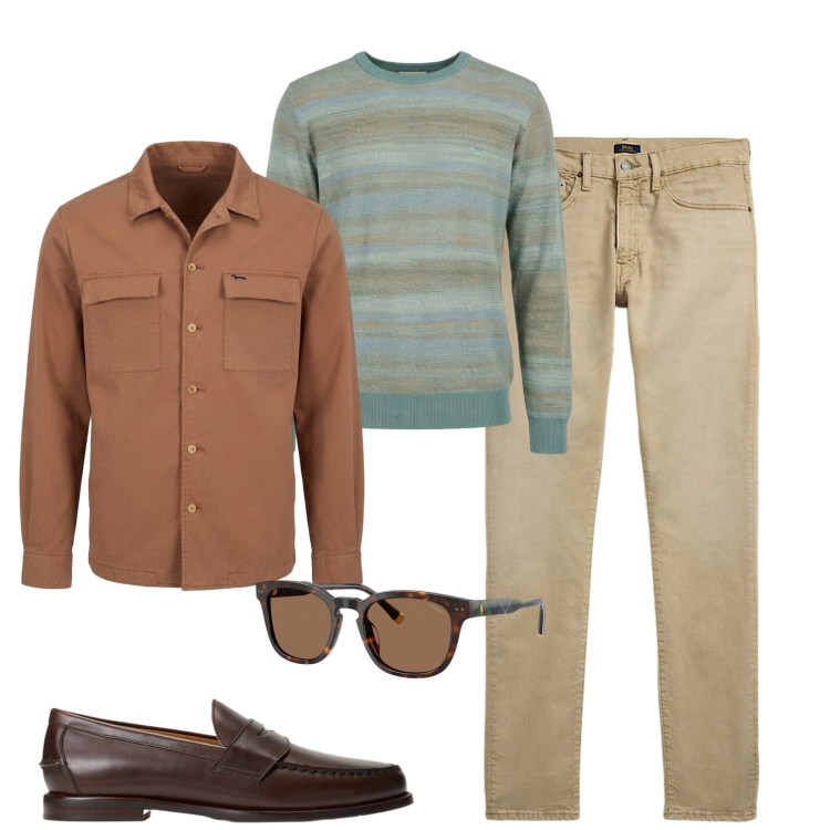 Outfit uomo - City. Stile Casual per Tutti i giorni. Abbinamento con cappotti, pullovers, jeans, scarpe stringate, occhiali da sole.