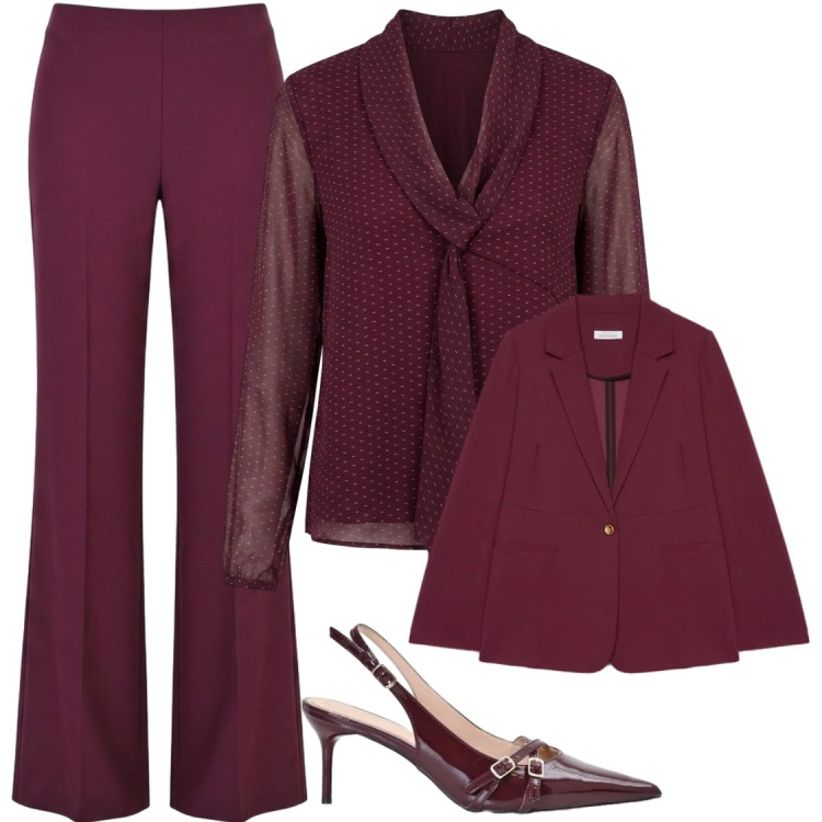 Outfit donna - Il colori del momento. Stile Bon Ton per Cerimonia. Abbinamento con décolleté, pantaloni a palazzo, blazer, bluse.