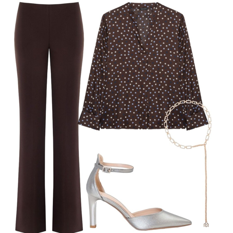 Outfit donna - Total look #2475364. Stile Bon Ton per Serata fuori. Abbinamento con décolleté, cinture, pantaloni a palazzo, bluse.
