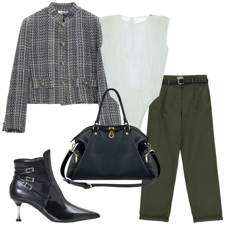 Outfit donna - Total look #2475378. Stile Trendy per Serata fuori. Abbinamento con cappotti, pantaloni, body, stivaletti, shopping bag.