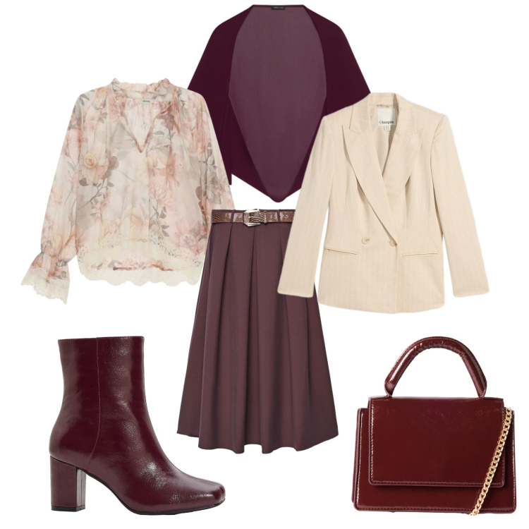 Outfit donna - Cioccolato. Stile Casual chic per Tutti i giorni. Abbinamento con blazer, stivaletti, borse a tracolla, gonne lunghe, bluse, bolero.