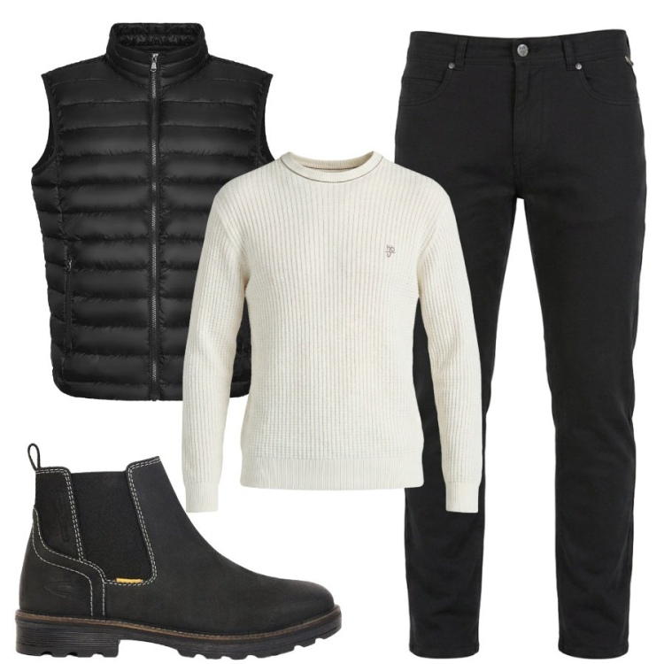 Outfit uomo - Amo il nero. Stile Casual per Tutti i giorni. Abbinamento con pantaloni, maglieria, piumini, stivali e stivaletti.