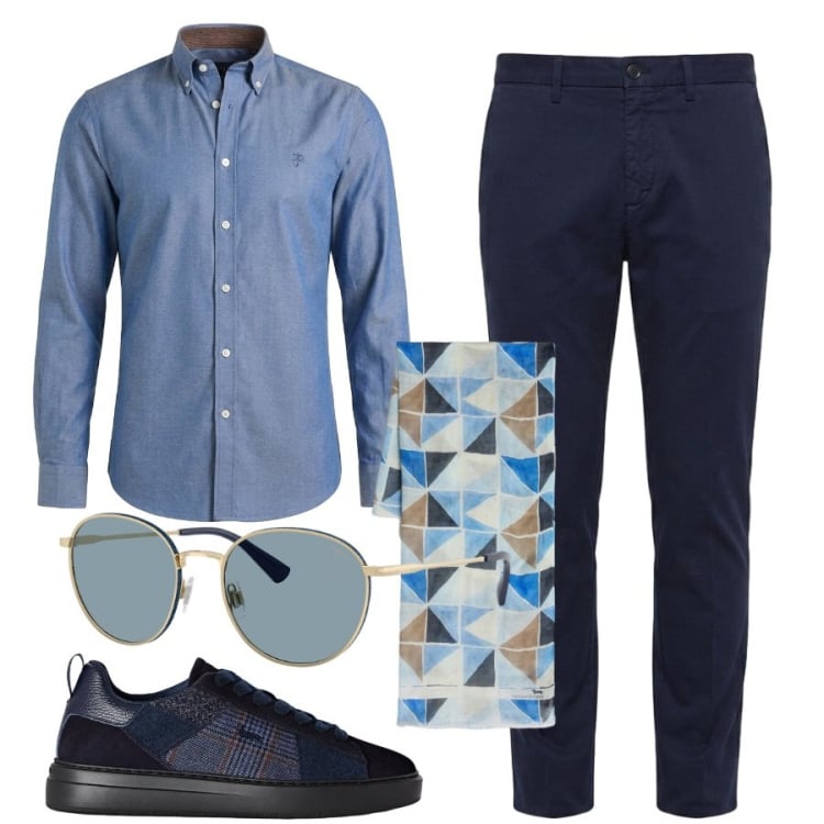 Outfit uomo - Cerimonia in sneakers. Stile Trendy per Cerimonia. Abbinamento con camicie, sneakers, pantaloni chino, sciarpe, occhiali da sole.