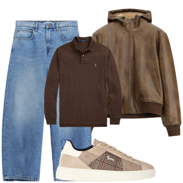 Outfit uomo - Casual day. Stile Casual per Tutti i giorni. Abbinamento con sneakers, jeans, bomber, polo.