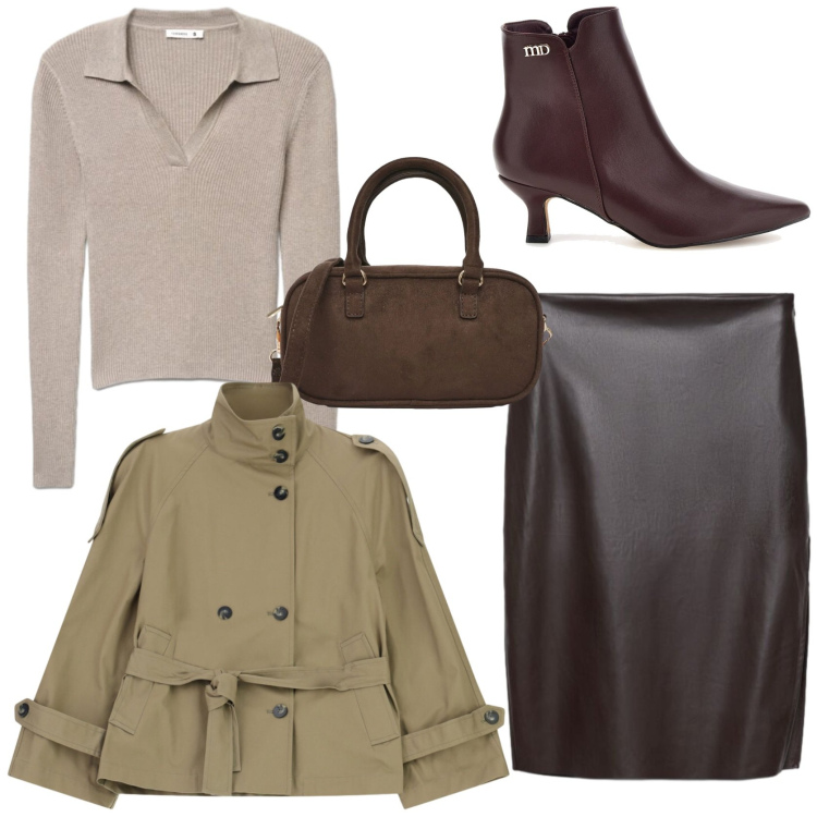 Outfit donna - Pencil skirt in ufficio. Stile Chic per Ufficio. Abbinamento con borse a tracolla, maglieria, gonne longuette, trench, stivaletti.