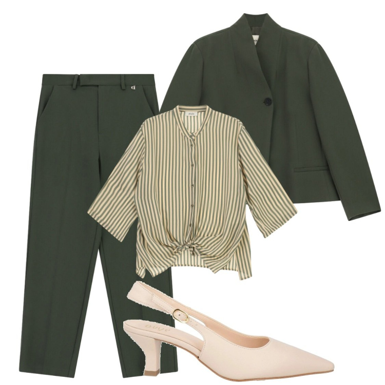 Outfit donna - Verde. Stile Chic per Ufficio. Abbinamento con décolleté, blazer, pantaloni, camicie.