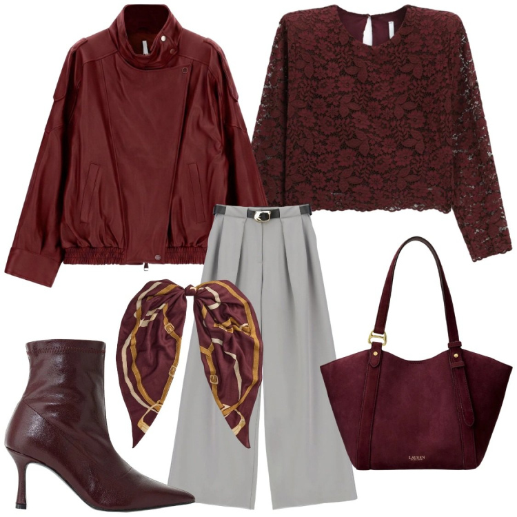 Outfit donna - Bon ton ma con grinta. Stile Bon Ton per Ufficio. Abbinamento con t-shirt, stivaletti, giacche, pantaloni a palazzo, borse tote, foulard.