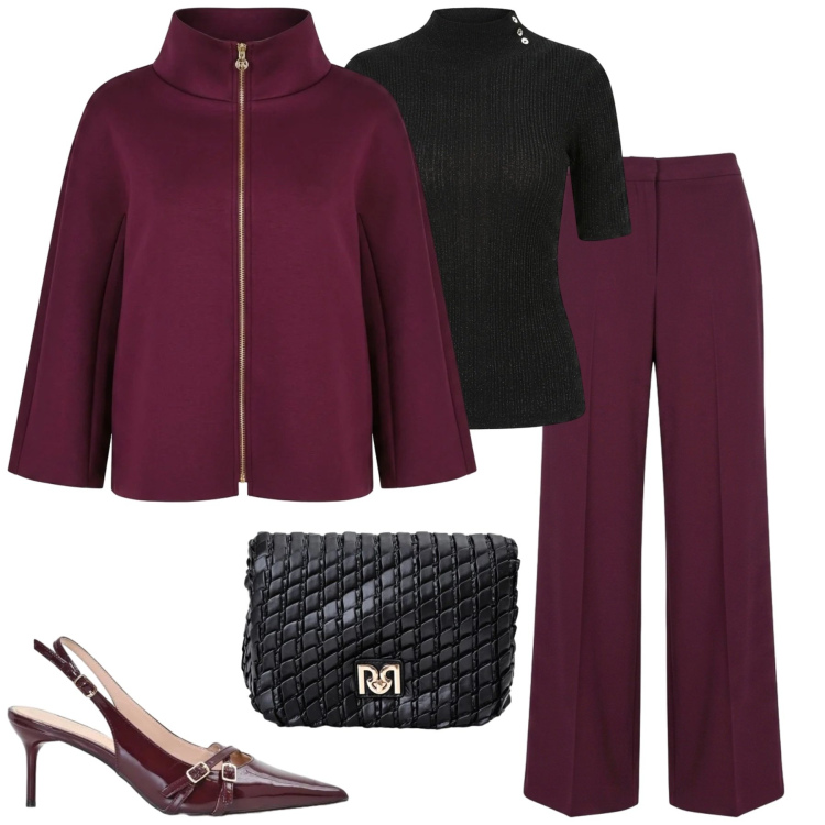 Outfit donna - Rinascimento. Stile Urban per Tutti i giorni. Abbinamento con pantaloni a palazzo, cappotti, borse a tracolla, décolleté, maglieria.