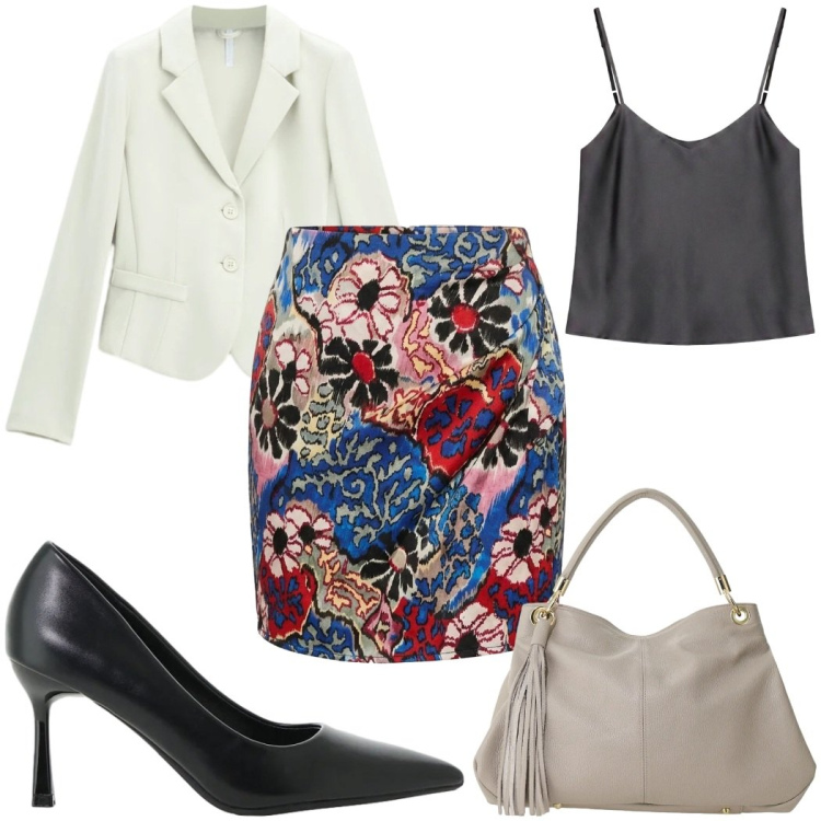 Outfit donna - We Are Back : romantica. Stile Romantica per Tutti i giorni. Abbinamento con minigonne, décolleté, top, blazer, borse a spalla.