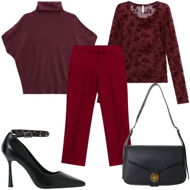 Outfit donna - We Are Back in rosso!. Stile Glamour per Serata fuori. Abbinamento con top, pantaloni, borse a spalla, pullovers, décolleté.