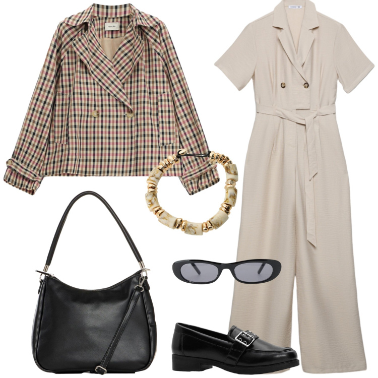 Outfit donna - In città. Stile Casual chic per Tutti i giorni. Abbinamento con mocassini, borse a mano, tute, occhiali da sole, cappotti, braccialetti.