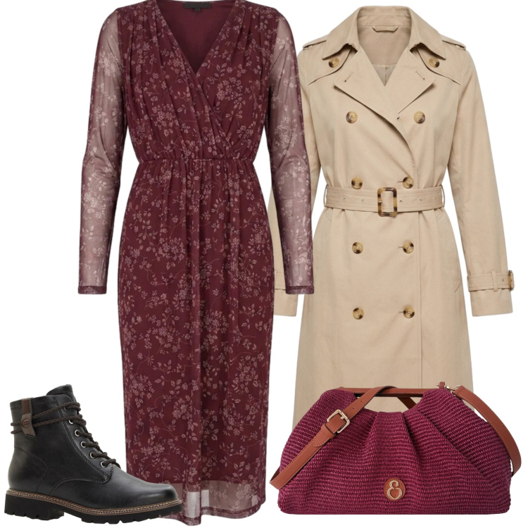 Outfit donna - Total look #2475516. Stile Glamour per Serata fuori. Abbinamento con stivaletti, clutch, vestiti midi/longuette, trench.