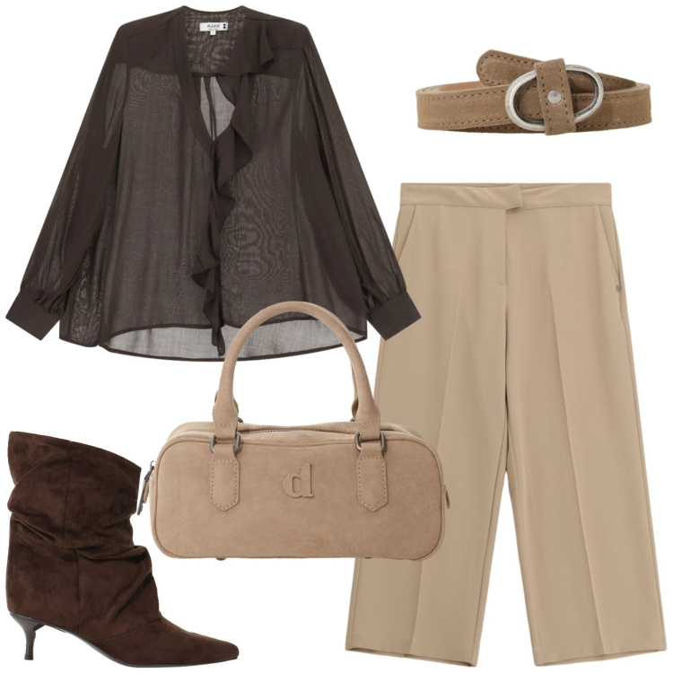 Outfit donna - Urban chic style. Stile Casual chic per Tutti i giorni. Abbinamento con stivali, pantaloni, bluse, borse a mano, cinture.