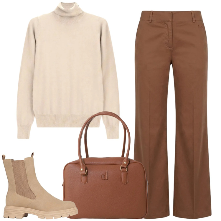 Outfit donna - Sfumature. Stile Casual per Tutti i giorni. Abbinamento con stivaletti, pantaloni, pullovers, borse a mano.