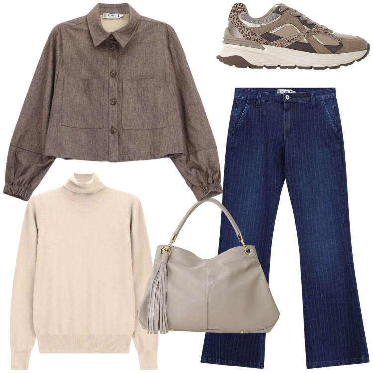 Outfit donna - Urban outfit ideas. Stile Urban per Tutti i giorni. Abbinamento con borse a spalla, sneakers, cappotti, jeans a zampa, pullovers.