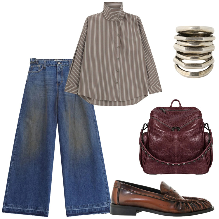 Outfit donna - Tobacco Denim. Stile Casual chic per Tutti i giorni. Abbinamento con mocassini, camicie, jeans, zaini, anelli.