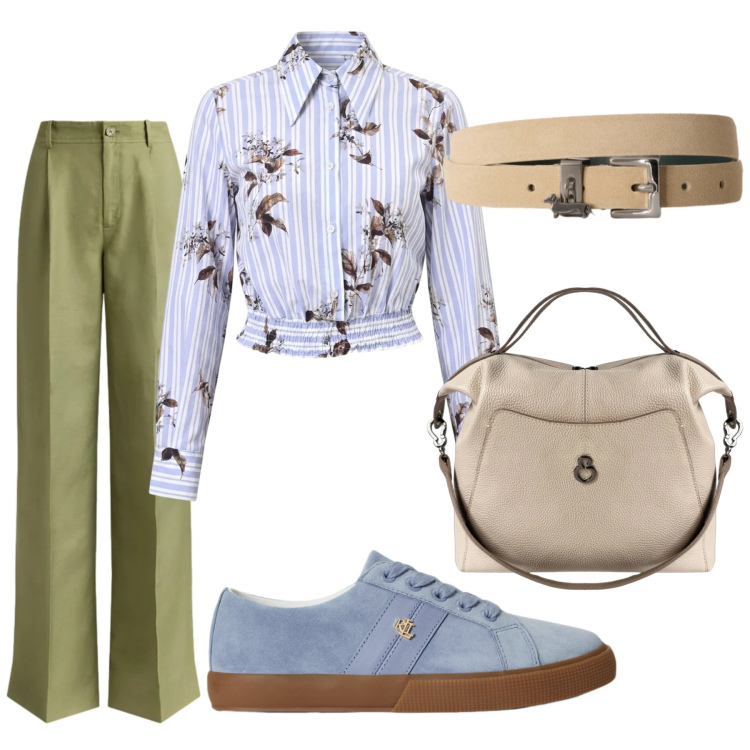 Outfit donna - Total look #2475536. per Tutti i giorni. Abbinamento con cinture, camicie, borse a mano, sneakers, pantaloni.