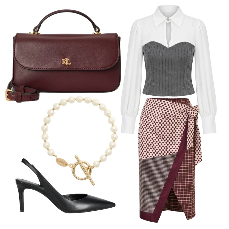 Outfit donna - Total look #2475544. per Ufficio. Abbinamento con décolleté, gonne longuette, bluse, braccialetti, borse a mano.