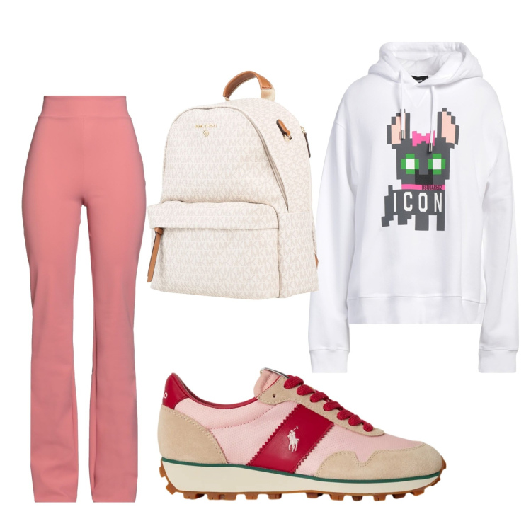 Outfit donna - Total look #2475566. per Tutti i giorni. Abbinamento con felpe con cappuccio, zaini, leggings, sneakers.