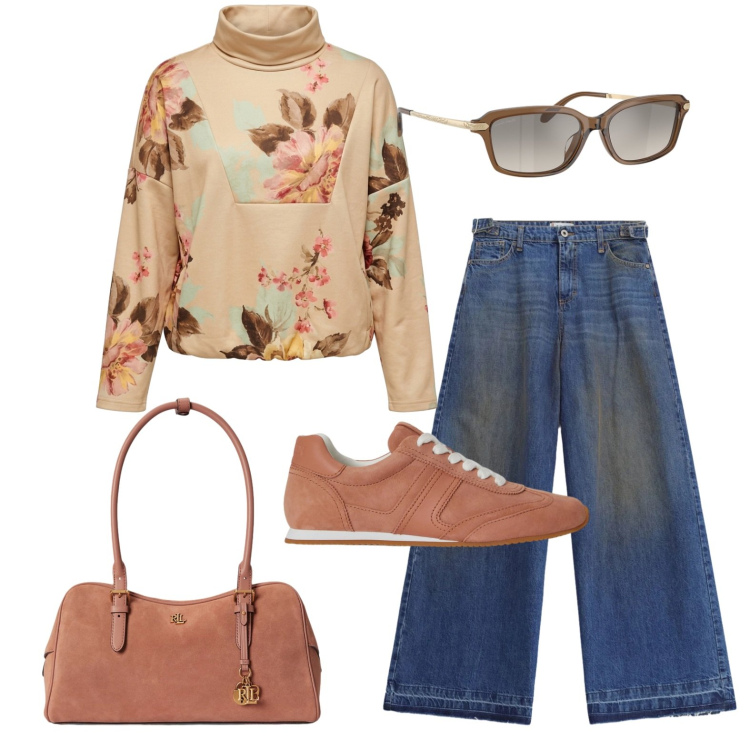 Outfit donna - Pranzo della domenica in campagna. Stile Casual per Tutti i giorni. Abbinamento con jeans, felpe, borse a mano, sneakers, occhiali da sole.