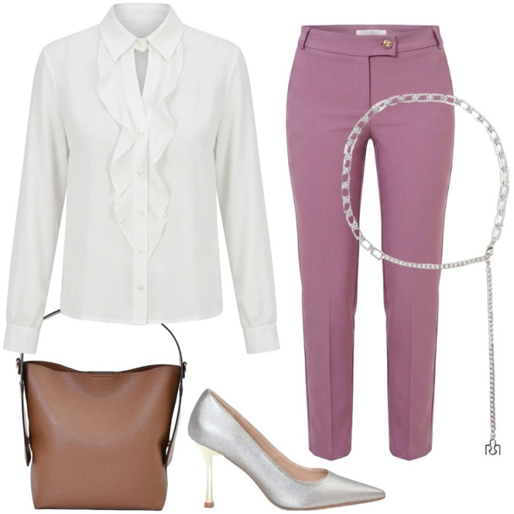 Outfit donna - Total look #2475600. Stile Chic per Cerimonia. Abbinamento con camicie, pantaloni, décolleté, borse a mano, cinture.