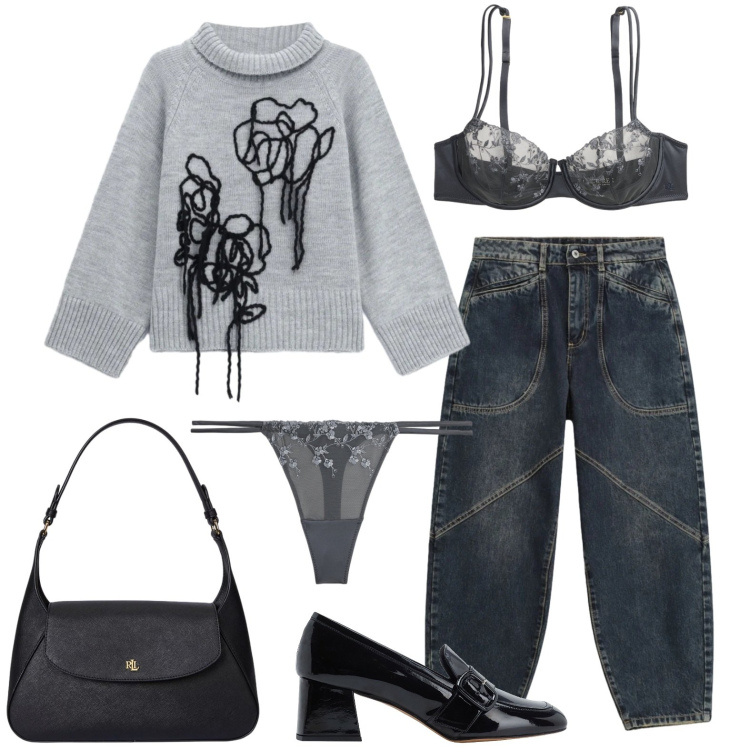 Outfit donna - Lingerie sexy. Stile Casual chic per Ufficio. Abbinamento con mocassini, pullovers, jeans, perizomi, borse a spalla, reggiseni.