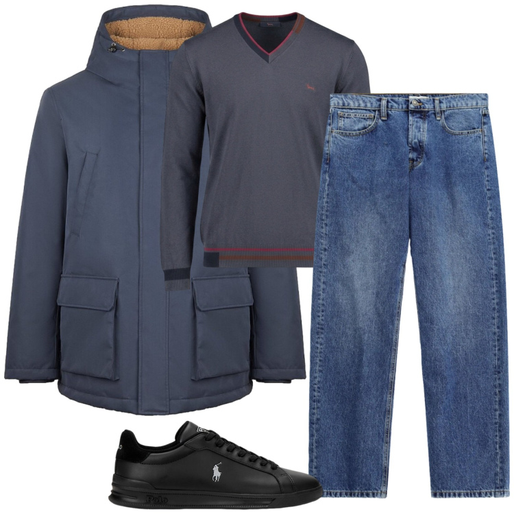 Outfit uomo - Total look #2475637. Stile Casual per Tutti i giorni. Abbinamento con maglieria, jeans, sneakers, bomber.