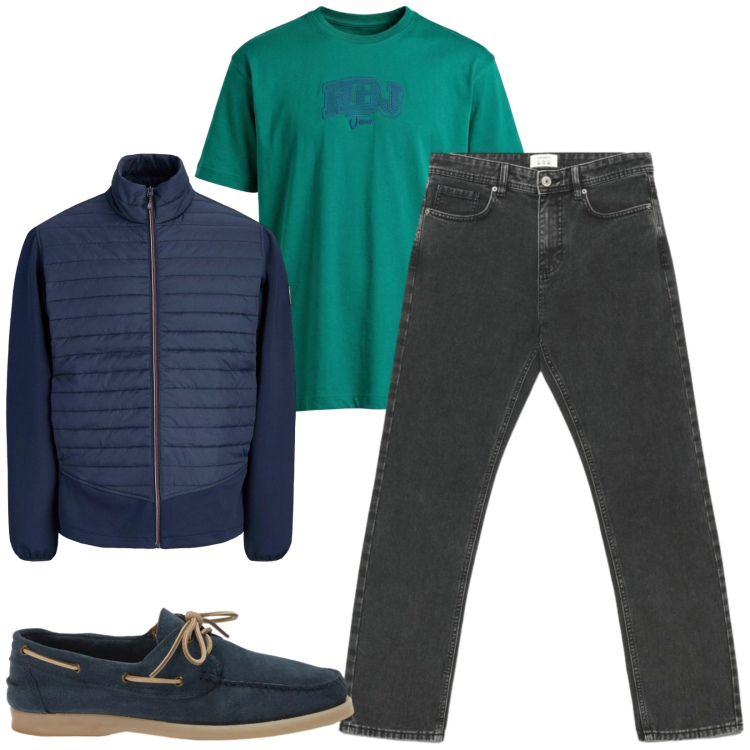 Outfit uomo - Total look #2475639. Stile Casual per Tutti i giorni. Abbinamento con scarpe stringate, t-shirt, jeans dritti, giacche.