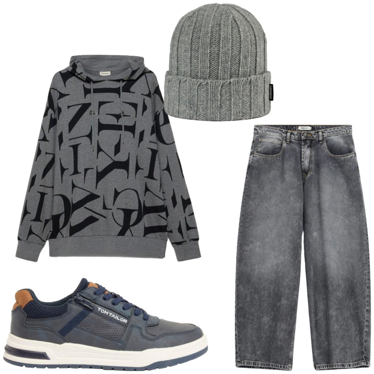 Outfit uomo - Total look #2475643. Stile Casual per Tutti i giorni. Abbinamento con jeans, berretti, sneakers, felpe con cappuccio.