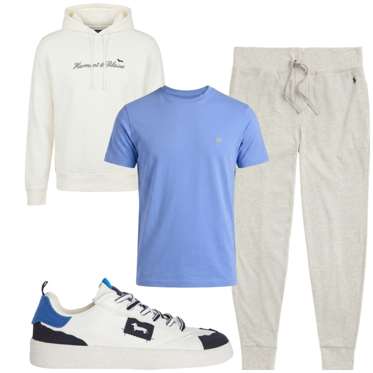Outfit uomo - Total look #2475646. Stile Casual per Sport. Abbinamento con t-shirt, sneakers, felpe con cappuccio, pantaloni.