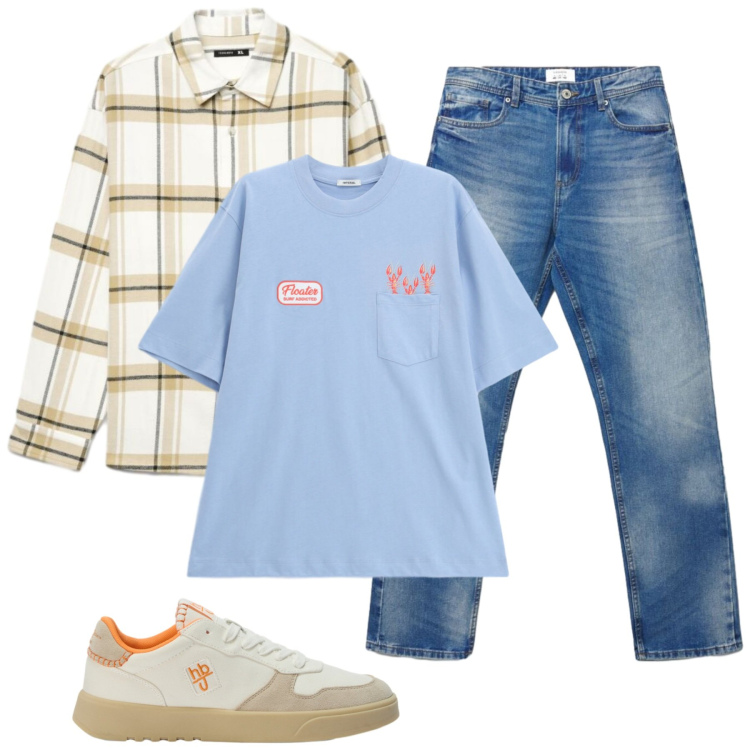 Outfit uomo - Total look #2475648. Stile Casual per Tutti i giorni. Abbinamento con sneakers, t-shirt, jeans dritti, camicie.