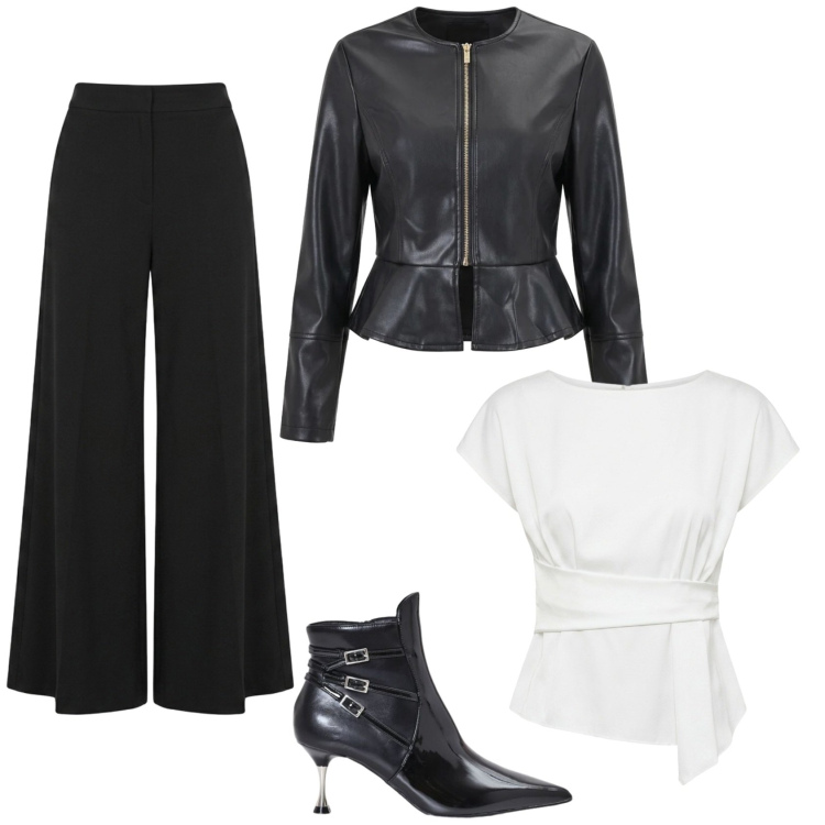 Outfit donna - Total look #2475653. Stile Casual per Serata fuori. Abbinamento con bluse, pantaloni, giacche, stivaletti.